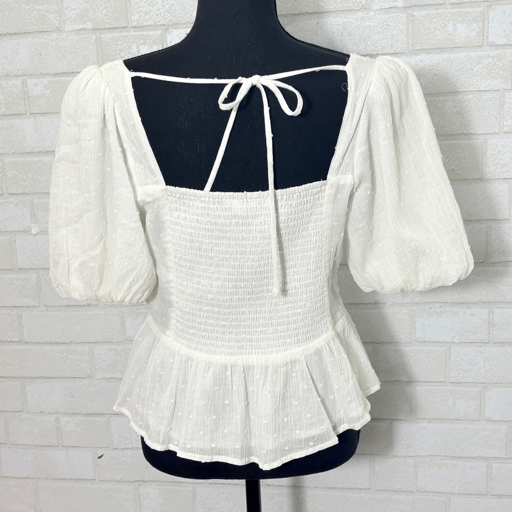 ASTR Corset Peplum Puff Sleeve Top Large Swiss Dot Coquette Renaissance Milkmaid - Picture 3 of 13